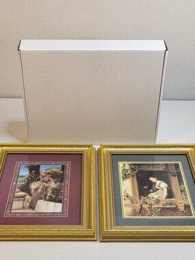 Vintage Art Prints Pair Female Portraits 12"x10" Glass Gilt Frame Boxed 1993 USA